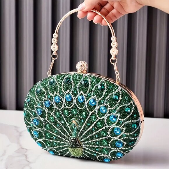 Elegant Peacock Embellished Evening Bags For Women, Vintage Style Party Handbag - Picture 3 of 7
